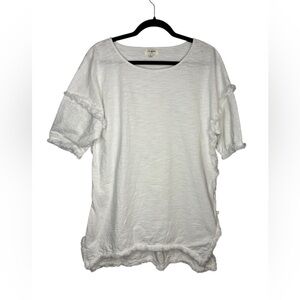 Umgee Cotton White Fringe Short Sleeve Tunic Top Size M